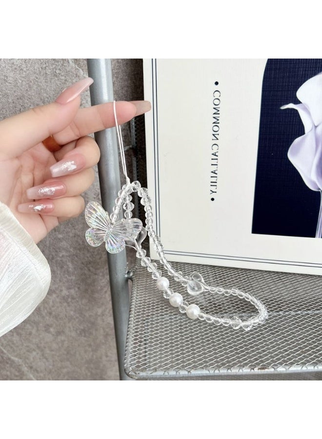 NIBEMINENT Beaded Phone Lanyard, Anti Lost Removable Wrist Strap, Sweet Crystal Bracelet Pendant, Phone Keychain Lanyard - Image 2