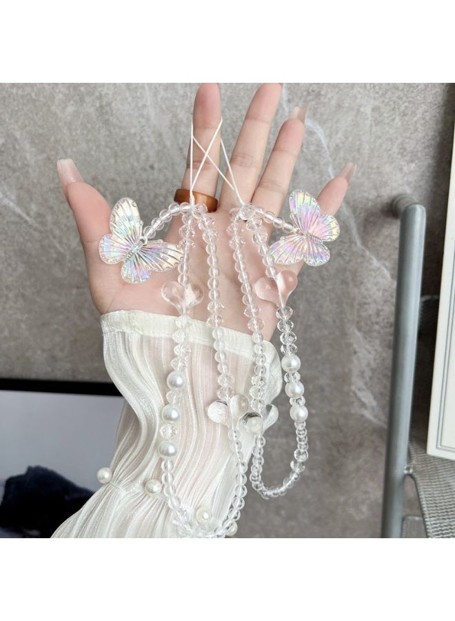 NIBEMINENT Beaded Phone Lanyard, Anti Lost Removable Wrist Strap, Sweet Crystal Bracelet Pendant, Phone Keychain Lanyard - Image 1