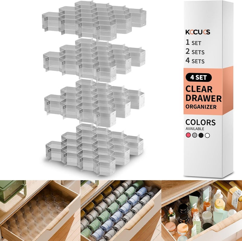 Kocuos Honeycomb Separator Adjustable Drawer Organizer Divider for Underwear Belt-Scarf Socks Organizer (Gray(4pcs)) - Image 1
