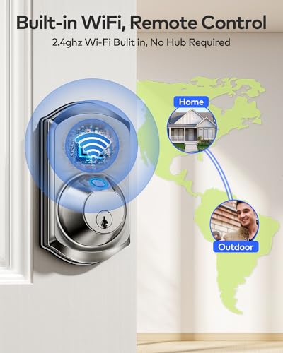 TEEHO TE012W WiFi Smart Lock Fingerprint Door Lock with Builtin WiFi Keyless Entry Keypad Smart Deadbolt App Remote Control Alexa Compatible IP55 Waterproof for Front Door Satin Nickel - Image 3