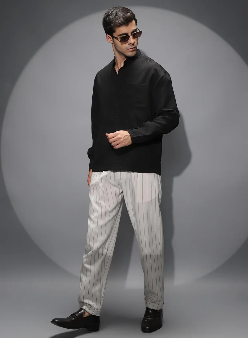 CAHOOT  Men's Onyx Black Band-Collar Heathered Shacket for Men | Best Price UAE