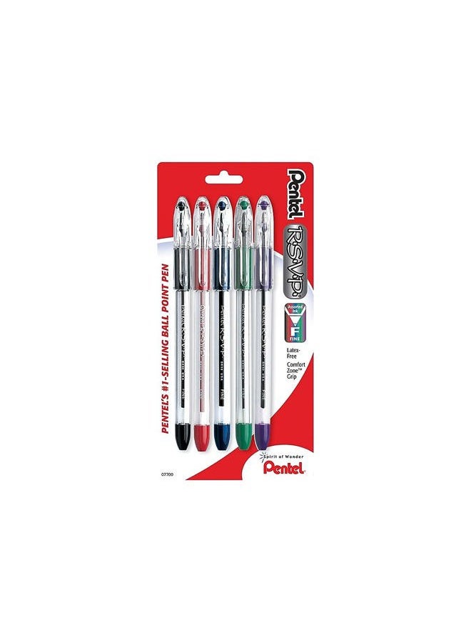 Pentel R.S.V.P. Ballpoint Pen - Fine Line, Pack of 5, Multi Color - Image 1