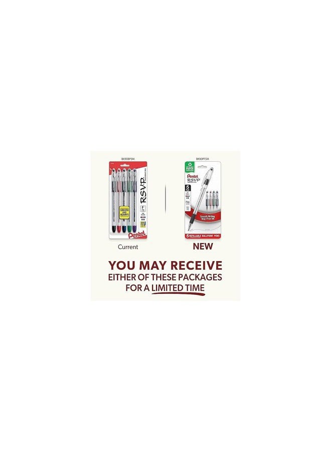 Pentel R.S.V.P. Ballpoint Pen - Fine Line, Pack of 5, Multi Color - Image 3
