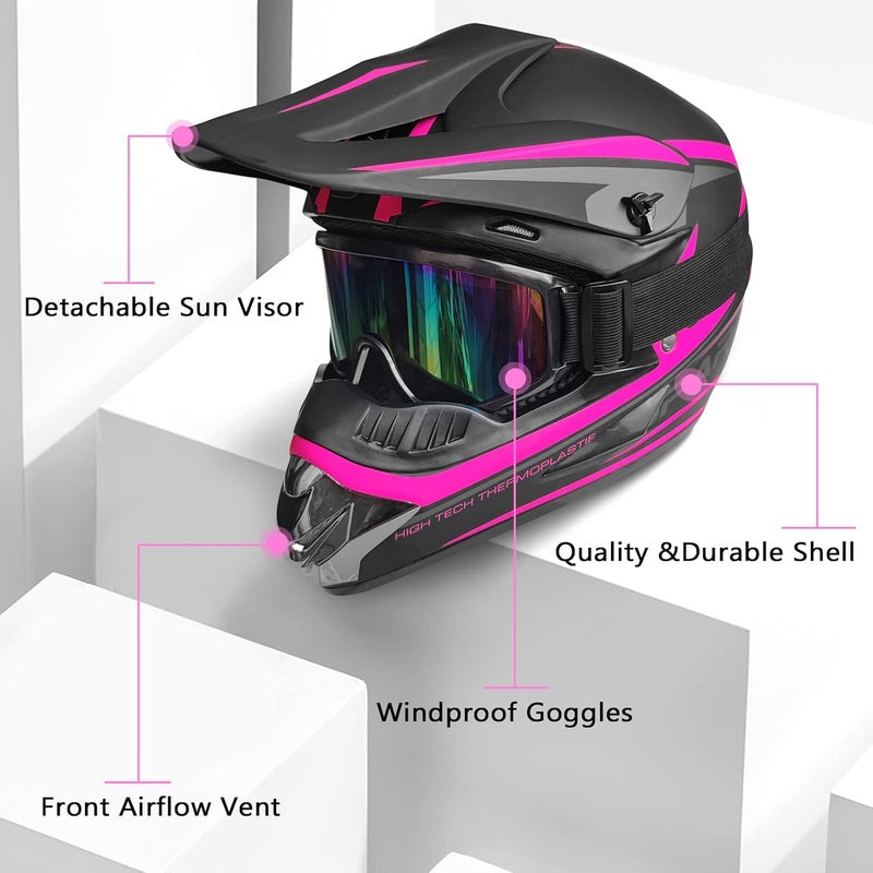 SanQing Youth Motocross Dirt Bike ATV Helmet with Goggles, Gloves, and Face Shield - DOT Approved - Image 4