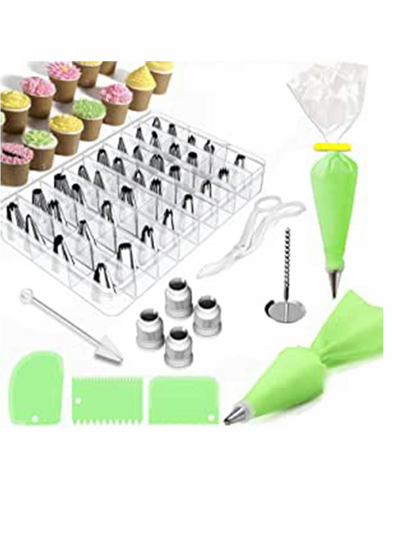 NIBEMINENT 62PCS Cake Decorating Tools Kit, DIY Icing Piping Cream Reusable Pastry Silicone Bag with 62 Nozzle Mold and 10 disposable piping bags for - Image 1