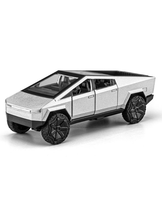 Model car 1 36 tesla pickup car model toy diecast zinc alloy pull back toy car sound and light pull back model car for kids boy girl gift black silver - Image 1