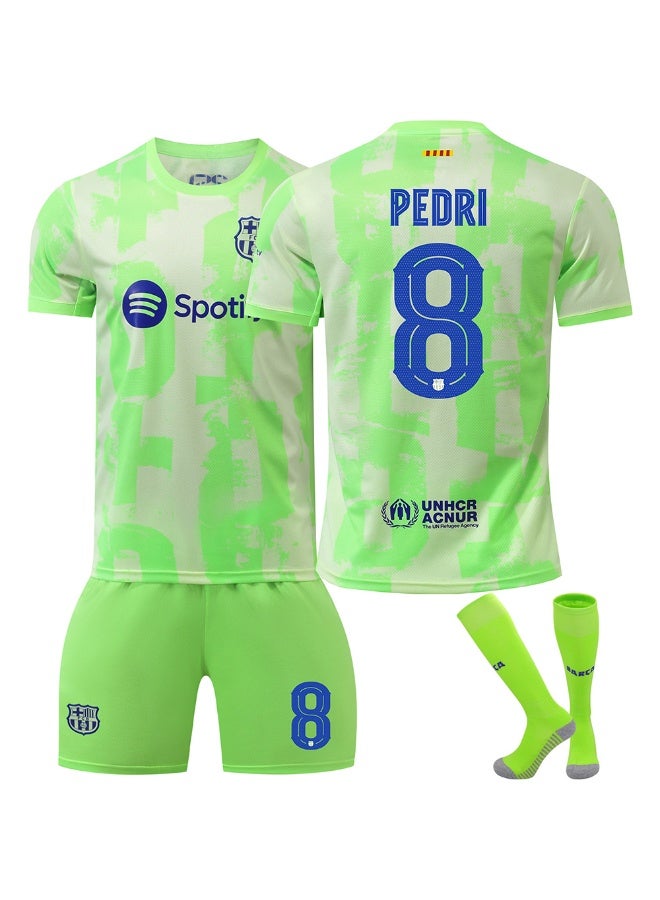 برشلونة 2024-2025 الموسم #8 بيدري لكرة القدم جيرسي السراويل الجوارب مجموعة حجم الأطفال وحجم الكبار ، هدية للجماهير والأصدقاء ، ألياف البوليستر - Image 1