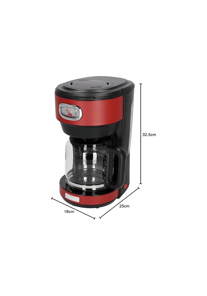 Westinghouse صانعة القهوة ويستنجهاوس الأمريكية من سلسلة ريترو سعة 1.25 لتر - أحمر | تصميم أنيق مع تحكم في التخمير، وظيفة التوقف والصب، فلتر دائم (نسخة الإمارات) - ضمان لمدة 2 سنوات - Image 4