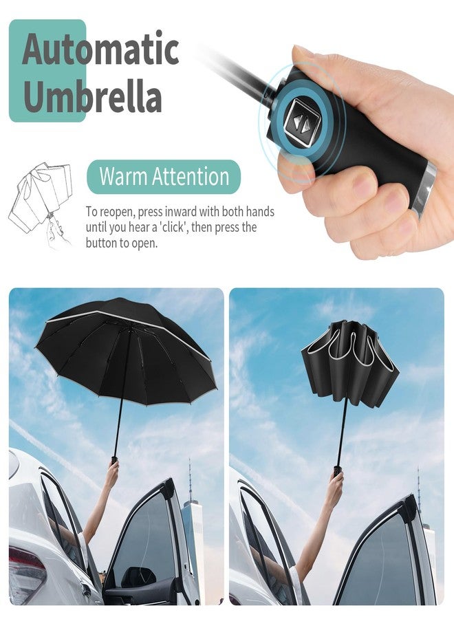 Yoobure Inverted Windproof Travel Umbrella - Automatic Umbrellas for Rain, Compact Folding with Reflective Stripe, Portable Large for Backpack, Lightweight with Sun UV Protection - Image 5