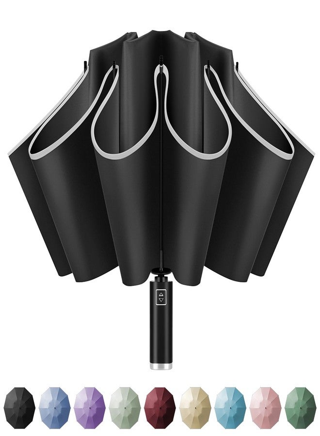 Yoobure Inverted Windproof Travel Umbrella - Automatic Umbrellas for Rain, Compact Folding with Reflective Stripe, Portable Large for Backpack, Lightweight with Sun UV Protection - Image 1