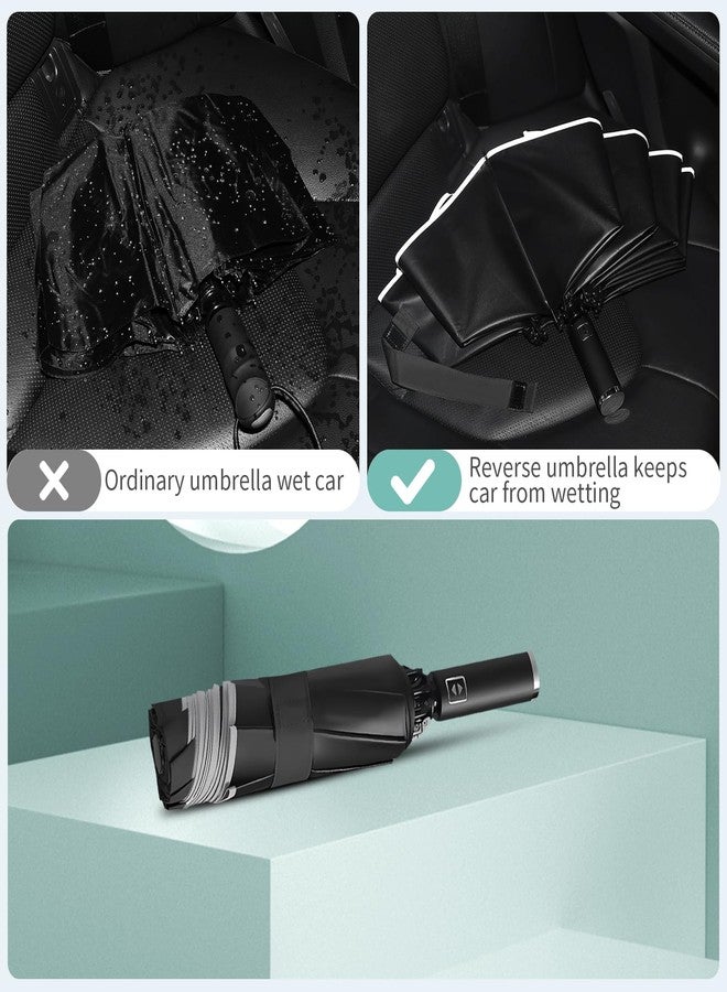 Yoobure Inverted Windproof Travel Umbrella - Automatic Umbrellas for Rain, Compact Folding with Reflective Stripe, Portable Large for Backpack, Lightweight with Sun UV Protection - Image 3
