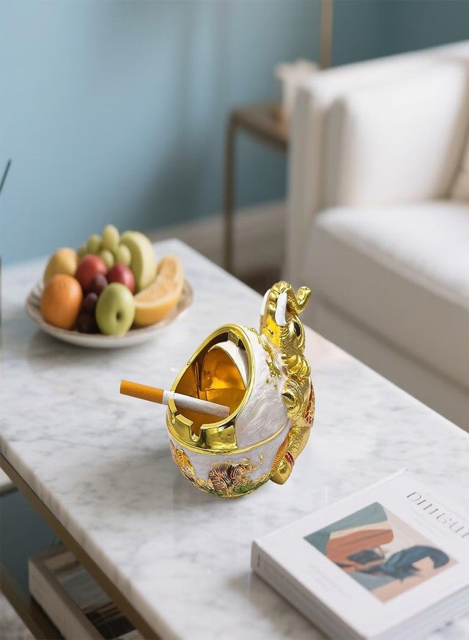 Hourwof Windproof Ashtray with Lid for Cigarettes,Metal Vintage Elephant Ashtrays for Outdoor Indoor Use,Decorative Ashtray for Patio Balcony Hotel Home Decor,Gold - Image 2