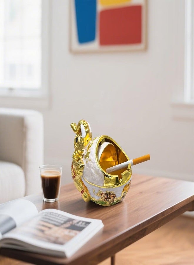 Hourwof Windproof Ashtray with Lid for Cigarettes,Metal Vintage Elephant Ashtrays for Outdoor Indoor Use,Decorative Ashtray for Patio Balcony Hotel Home Decor,Gold - Image 4