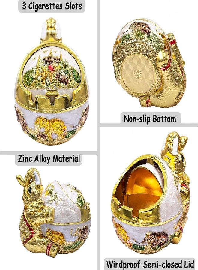 Hourwof Windproof Ashtray with Lid for Cigarettes,Metal Vintage Elephant Ashtrays for Outdoor Indoor Use,Decorative Ashtray for Patio Balcony Hotel Home Decor,Gold - Image 3
