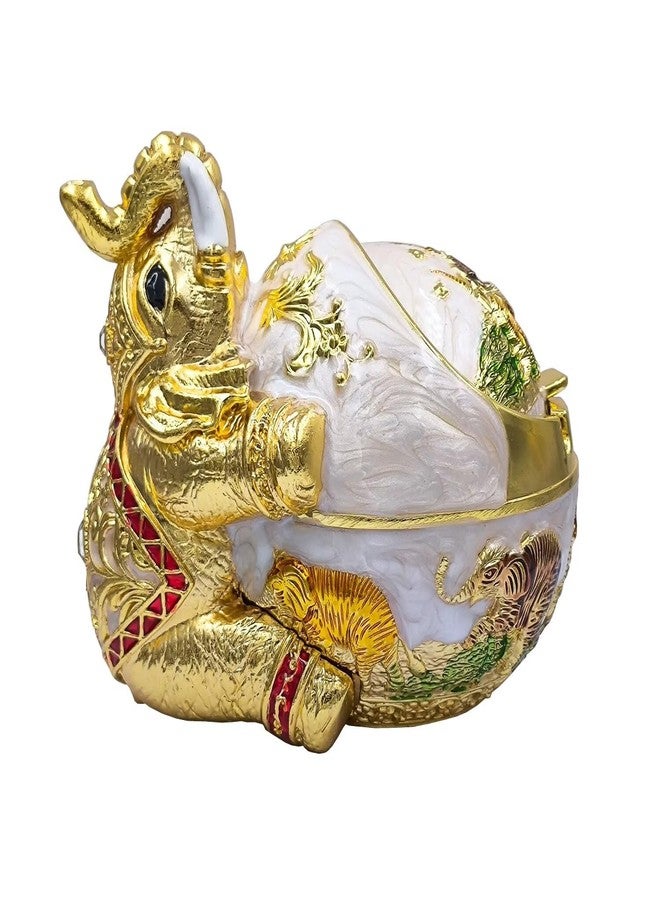Hourwof Windproof Ashtray with Lid for Cigarettes,Metal Vintage Elephant Ashtrays for Outdoor Indoor Use,Decorative Ashtray for Patio Balcony Hotel Home Decor,Gold - Image 1