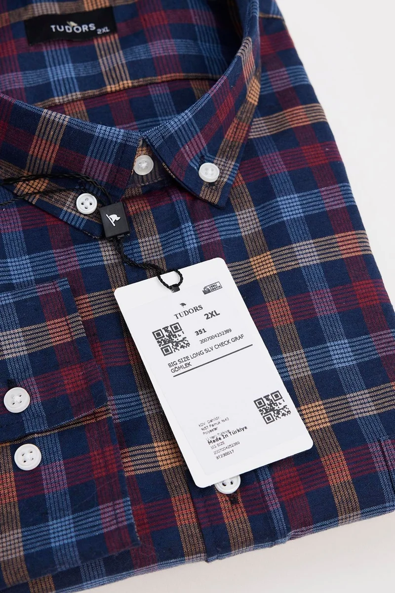 Tudors Plus Size Plaid Buttoned Collar Men's Shirt
