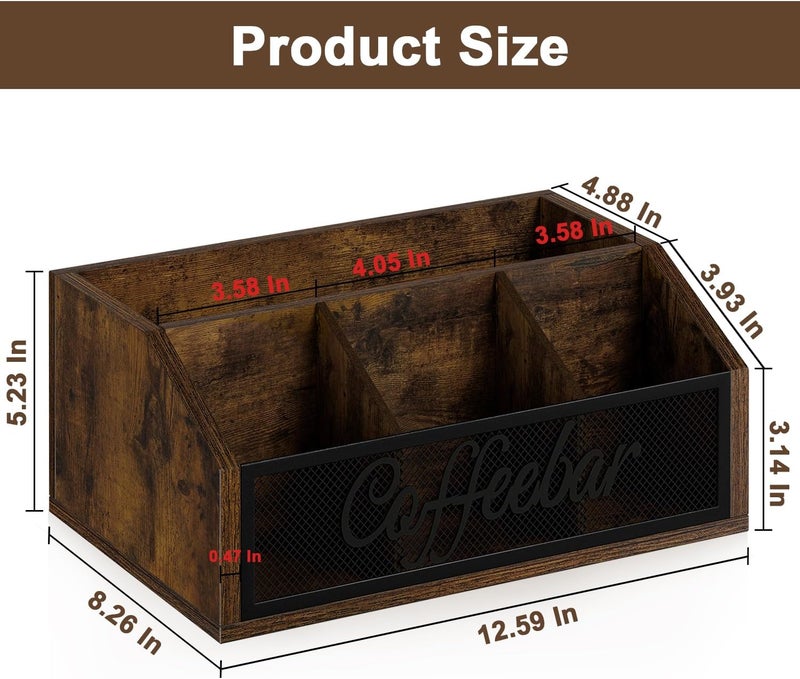 YINMIT Coffee Station Organizer for Countertop, Wood Coffee Bar Organizer with Removable Dividers for Pods, Syrup, Cups, Stirrer, Tea - Office Coffee Bar Accessories - Image 3