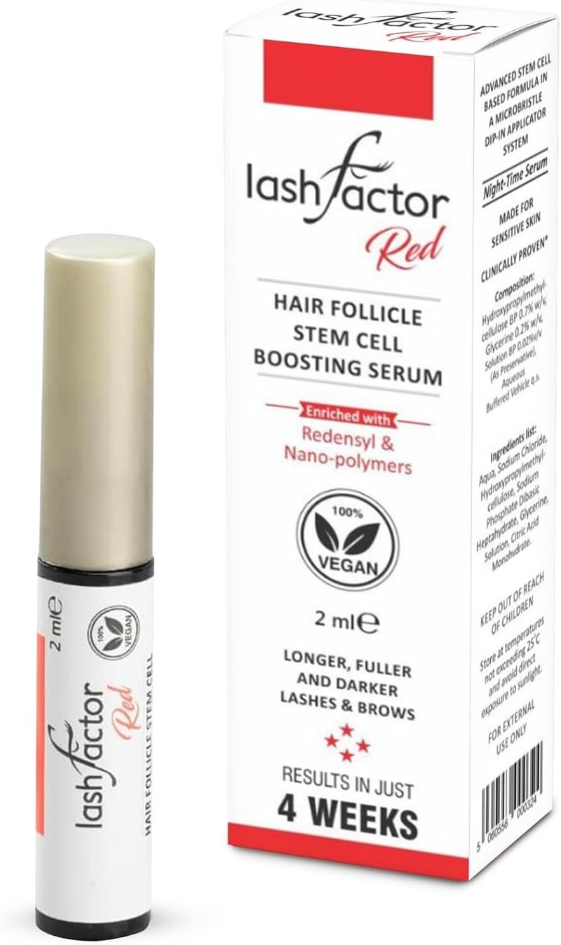 Lashfactor Red Hair Follicle Stem Cell Enhanced Lash Brow Growth Serum for Strong Dense Long Natural Eyelashes Stem Cell enriched Eyelash Serum for Healthier Lashes Brows 100 Vegan 2ml