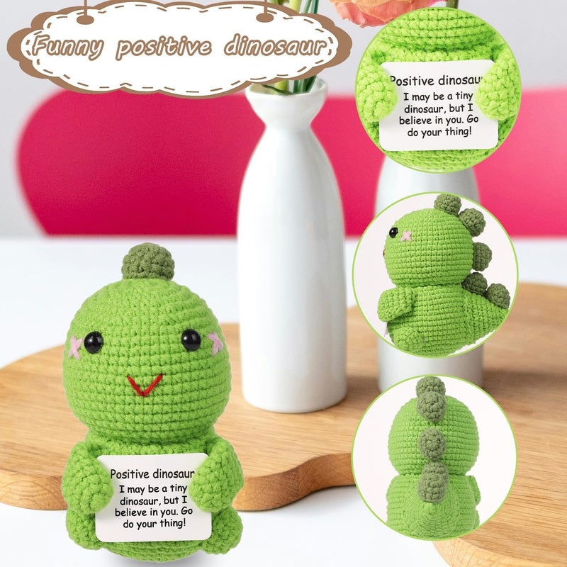 Happy Threads Light Green Dinosaur Plush with Inspirational Message Card, Handmade Crochet Emotional Support Keepsake, Cute Desk & Shelf Décor, Dinosaur Encouragement Gift for Kids & Friends - Image 2