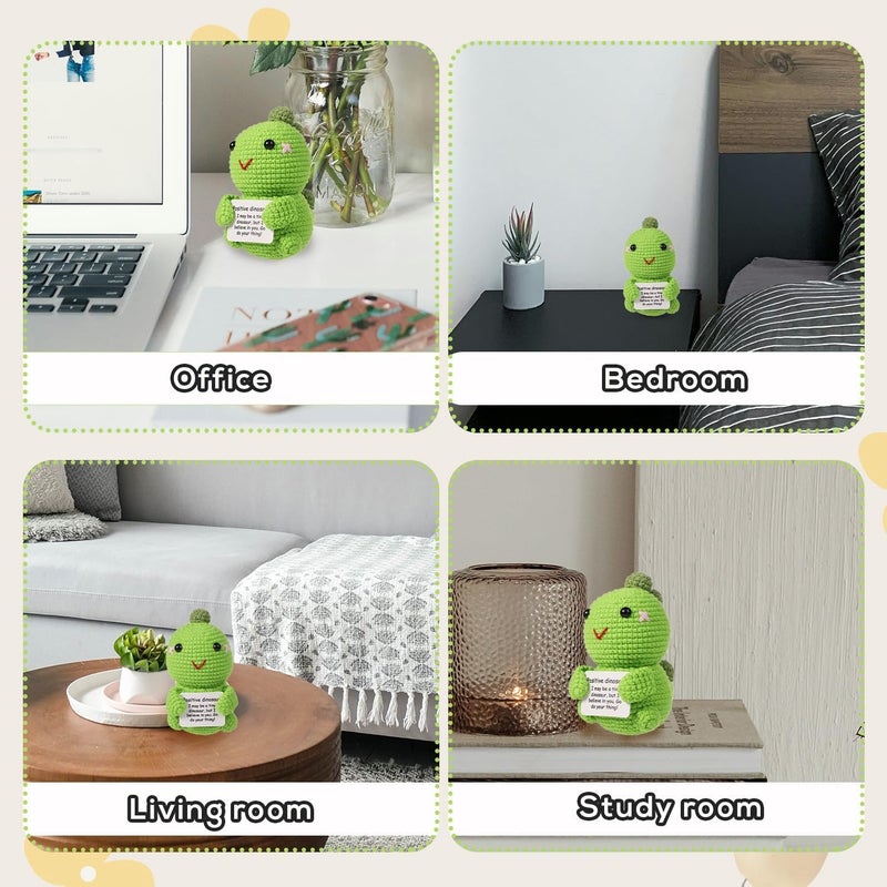 Happy Threads Light Green Dinosaur Plush with Inspirational Message Card, Handmade Crochet Emotional Support Keepsake, Cute Desk & Shelf Décor, Dinosaur Encouragement Gift for Kids & Friends - Image 5