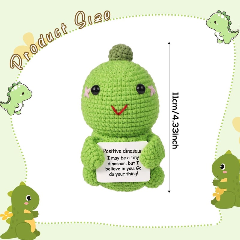 Happy Threads Light Green Dinosaur Plush with Inspirational Message Card, Handmade Crochet Emotional Support Keepsake, Cute Desk & Shelf Décor, Dinosaur Encouragement Gift for Kids & Friends - Image 4