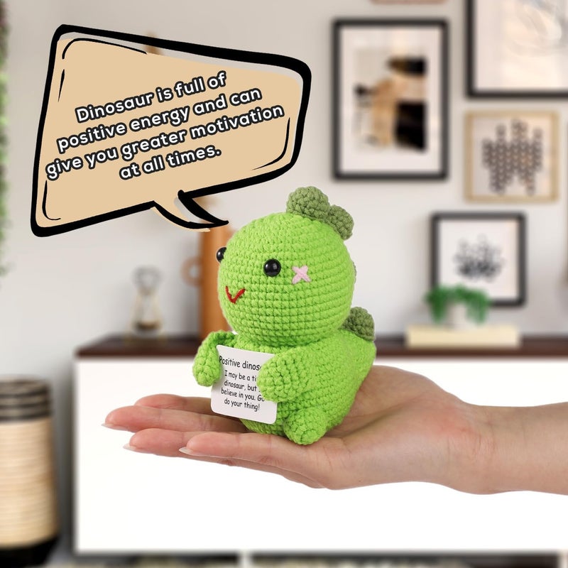 Happy Threads Light Green Dinosaur Plush with Inspirational Message Card, Handmade Crochet Emotional Support Keepsake, Cute Desk & Shelf Décor, Dinosaur Encouragement Gift for Kids & Friends - Image 3