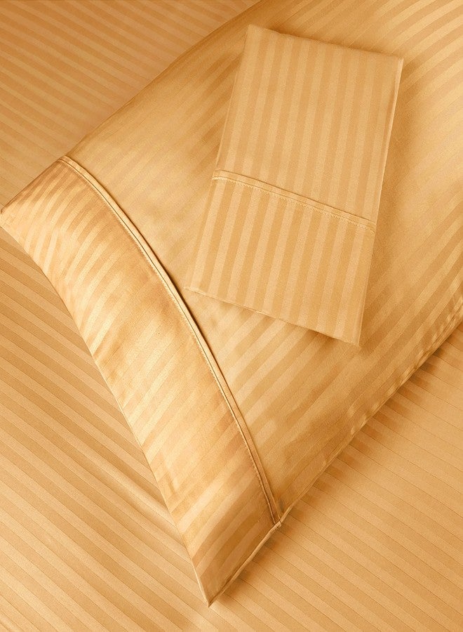 Superior Soft Combed Cotton Pillowcase Cover Pair, Sateen Stripes, Standard - Gold - Image 3