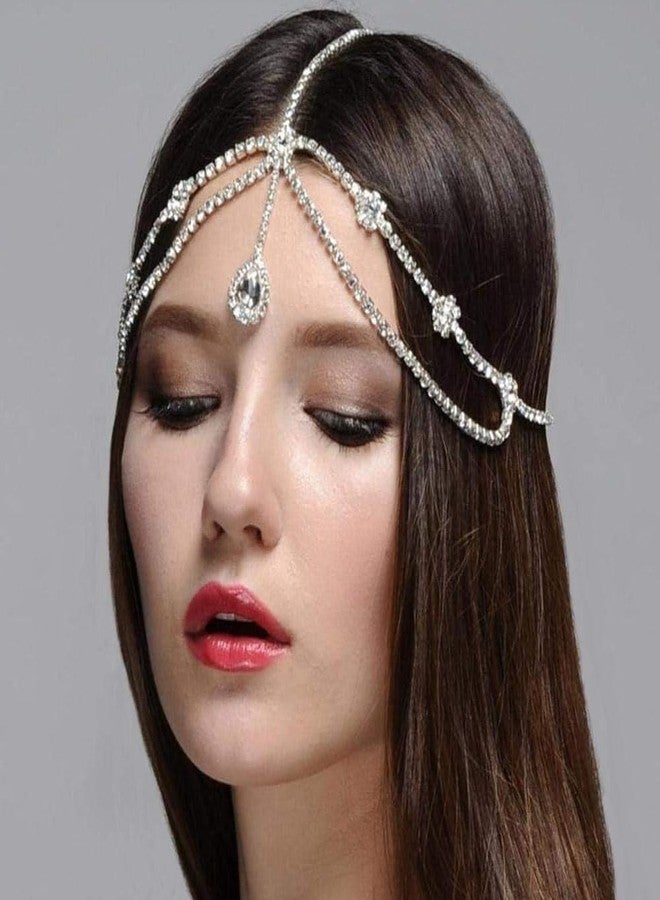 STONEFANS Bridal Layered Rhinestone Head Chain Headpiece Boho Tassel Forehead Hair Chain Accessories for Women Wedding (Silver6) - Image 5