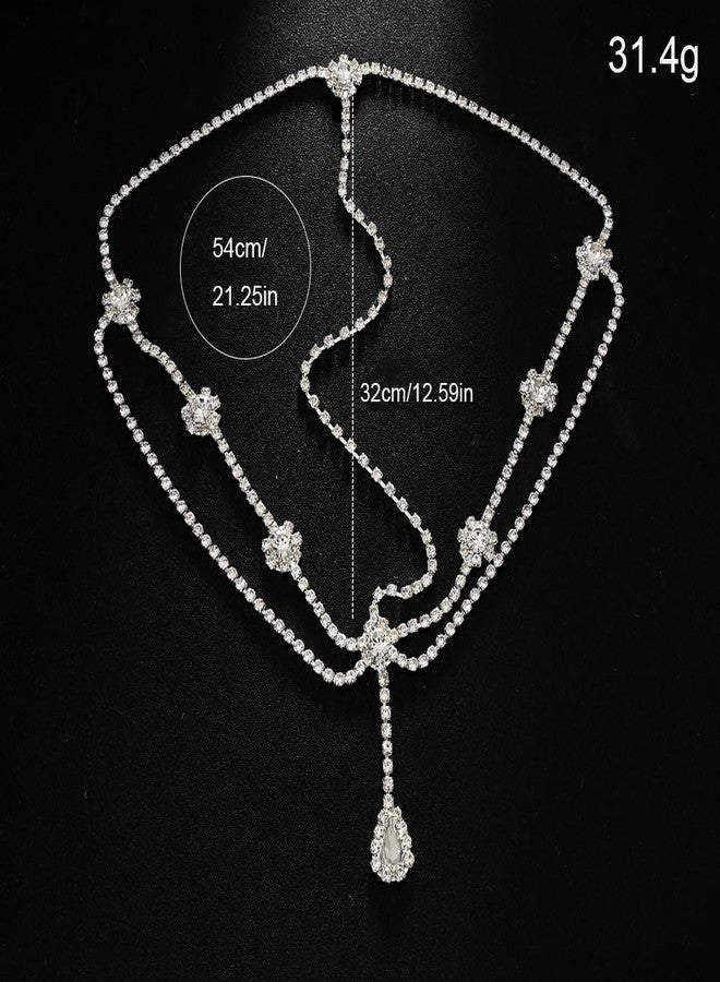 STONEFANS Bridal Layered Rhinestone Head Chain Headpiece Boho Tassel Forehead Hair Chain Accessories for Women Wedding (Silver6) - Image 4
