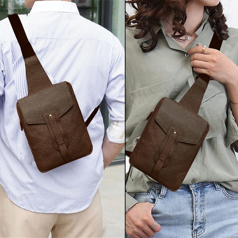 ABYS حقيبة نقدية من الجلد الطبيعي||حقائب صدر||حقيبة جسم||حقيبة جواز سفر||حقيبة عنق||حقيبة يد||حقيبة كتف||حقائب للرجال والنساء (بني) - Image 3