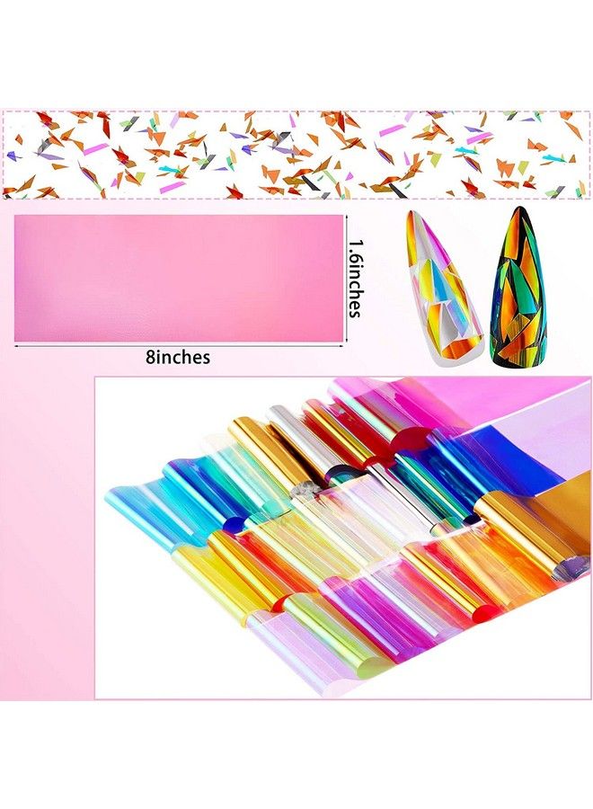 Leelosp 100 Pieces Iridescent Nail Art Glass Paper Cellophane Holographic Diy Mixed Colors Broken Glass Paper Reflective Mirror Foils Nail Art Stickers Dichroic Film Designs  - Image 3