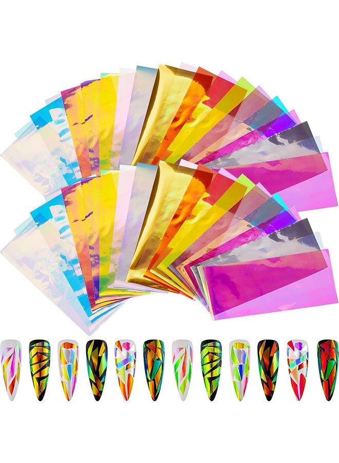 Leelosp 100 Pieces Iridescent Nail Art Glass Paper Cellophane Holographic Diy Mixed Colors Broken Glass Paper Reflective Mirror Foils Nail Art Stickers Dichroic Film Designs  - Image 1