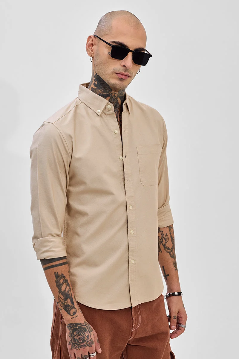 SNITCH Core Lab Beige Button Down Slim Fit Shirt