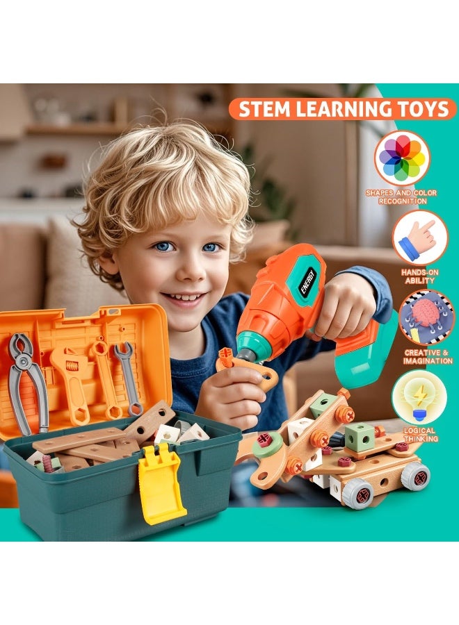 مجموعة أدوات للأطفال مكونة من 148 قطعة - ألعاب أدوات لعب التخيل للأطفال الصغار، ألعاب بناء هندسية إبداعية مع مجموعة أدوات مثقاب ومفك براغي للأطفال الصغار من الفتيان والفتيات. - Image 3