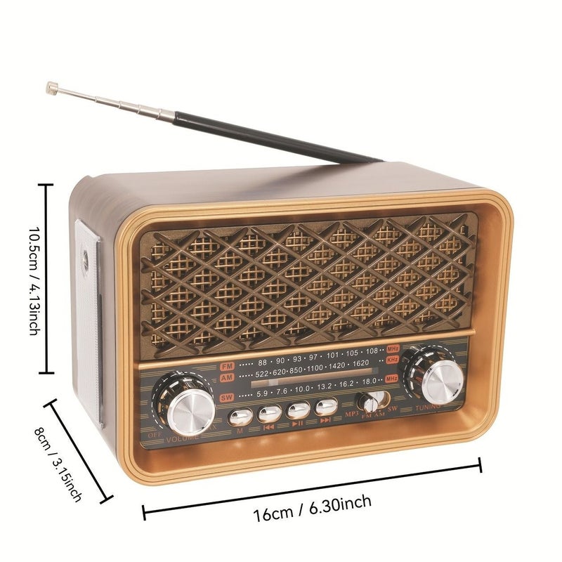 راديو محمول يعمل على الموجات AM وFM وSW، مزود بمشغل MP3، وبطارية قابلة للشحن، وتصميم عتيق ريترو، وهوائي تلسكوبي، وجهاز استقبال راديو عالي الحساسية؛ راديو محمول مناسب للاستخدام في المنزل والتخييم والسفر والأنشطة الخارجية. - Image 4