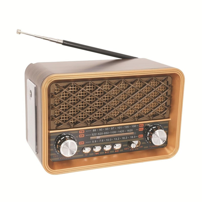 راديو محمول يعمل على الموجات AM وFM وSW، مزود بمشغل MP3، وبطارية قابلة للشحن، وتصميم عتيق ريترو، وهوائي تلسكوبي، وجهاز استقبال راديو عالي الحساسية؛ راديو محمول مناسب للاستخدام في المنزل والتخييم والسفر والأنشطة الخارجية. - Image 2
