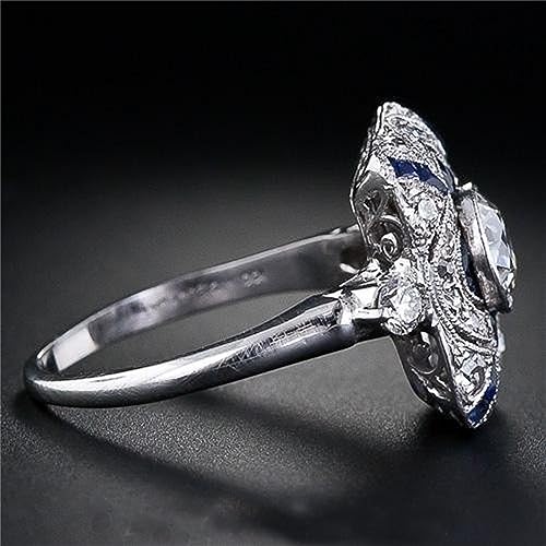 AZQ 925 Sterling Silver Natural Shining Sapphire Ring Blue Gemstone Cubic Zirconia Promise Rings CZ Luxurious Eternity Engagement Wedding Band Ring for Women (US Code 9) - Image 4