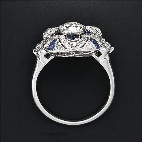 AZQ 925 Sterling Silver Natural Shining Sapphire Ring Blue Gemstone Cubic Zirconia Promise Rings CZ Luxurious Eternity Engagement Wedding Band Ring for Women (US Code 9) - Image 5