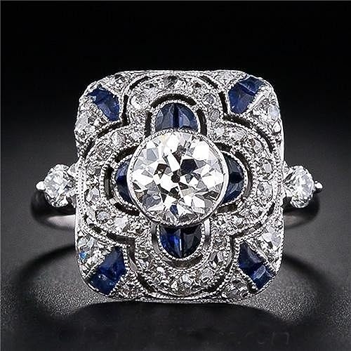 AZQ 925 Sterling Silver Natural Shining Sapphire Ring Blue Gemstone Cubic Zirconia Promise Rings CZ Luxurious Eternity Engagement Wedding Band Ring for Women (US Code 9) - Image 1