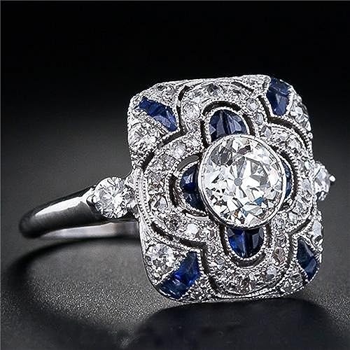 AZQ 925 Sterling Silver Natural Shining Sapphire Ring Blue Gemstone Cubic Zirconia Promise Rings CZ Luxurious Eternity Engagement Wedding Band Ring for Women (US Code 9) - Image 2
