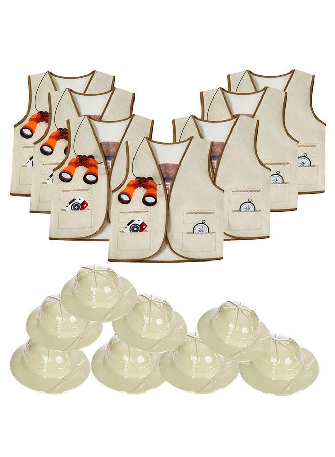 Pith Helmets 8 Safari Hats & 8 Vests For Kids Jungle Party Supplies Safari Party Favors Kids Dress Up - Image 2