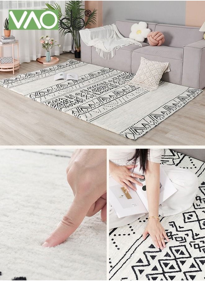 VAOdo Area Rugs Non-Shedding Washable Rug Bedroom Living Room Dining Room Office Soft Nonslip Modern Rugs Faux Wool Collection Carpet Indoor Outdoor Rugs Black and White Rug  - Image 3