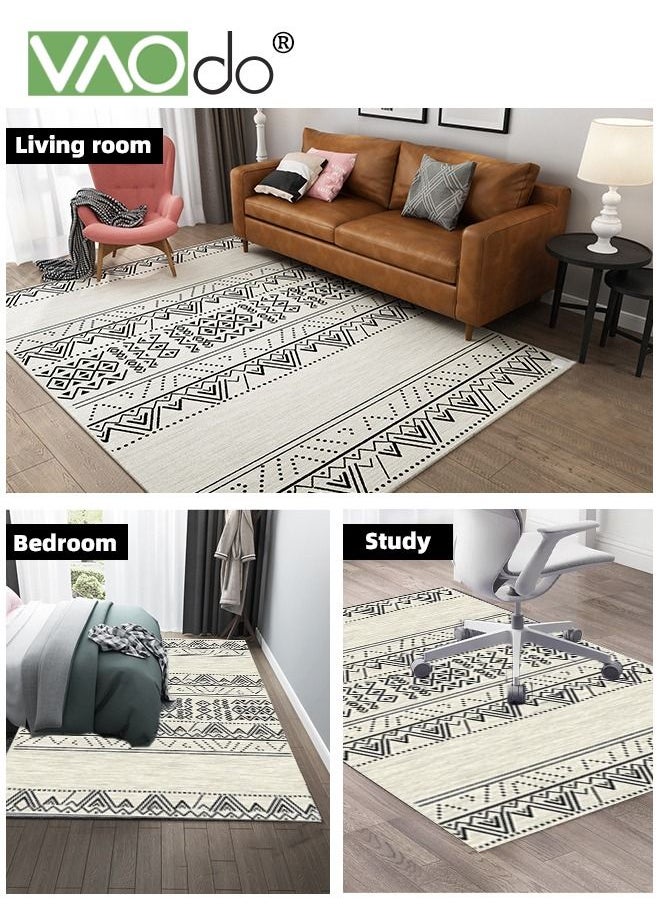 VAOdo Area Rugs Non-Shedding Washable Rug Bedroom Living Room Dining Room Office Soft Nonslip Modern Rugs Faux Wool Collection Carpet Indoor Outdoor Rugs Black and White Rug  - Image 4