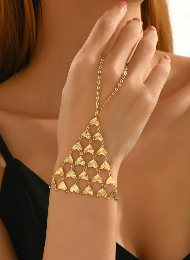 Take Two Gold Heart Link Chain Ring Bracelet