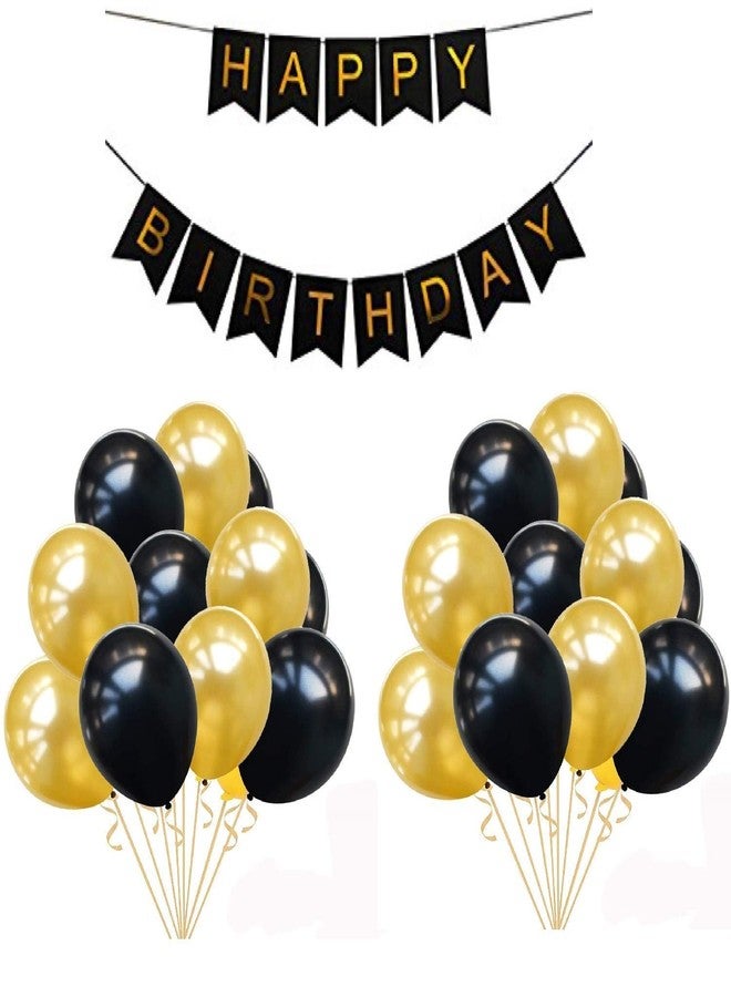 HK balloons Happy Birthday Black Banner With 50 pcs Metallic Black Gold Latex Balloons for birthday decorations (Pack of 51) - Image 1