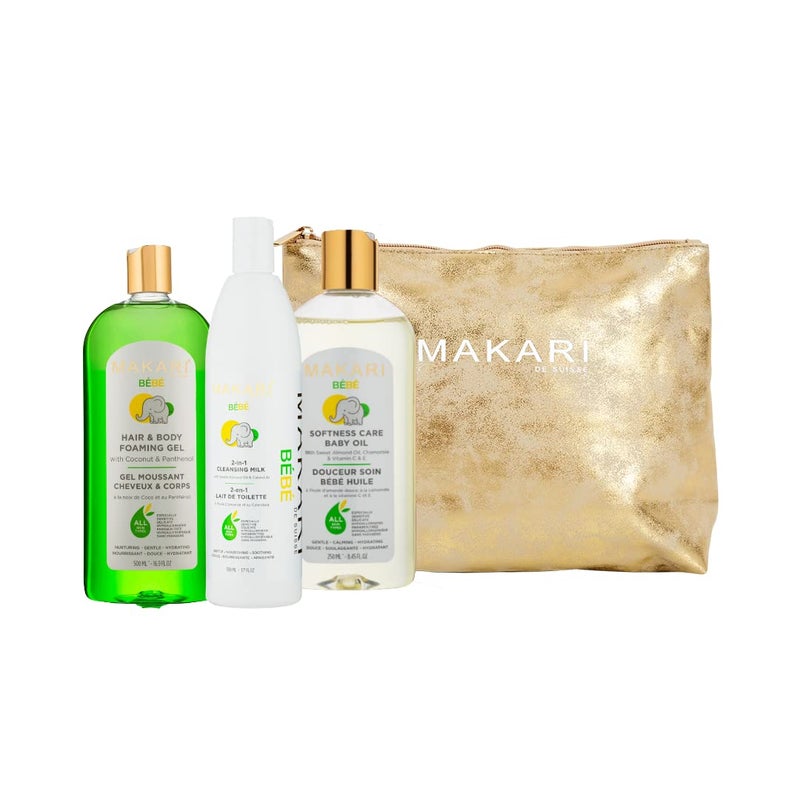 MAKARI Bebe 3 Piece Shower Gift Set - Foaming Gel, Cleansing Milk  Oil, Gentle, Nourishing  Calming Bath Routine for Newborn and Up, Hypoallergenic  Paraben-Free Baby Care Products - Image 1