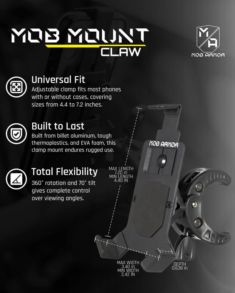 Mob Armor Mob Mount Claw with 360Â° Rotation - Universal Phone Mounting Clamp for Motorcycle, Jeep, Dirt Bike, Car, ATV, Boat, Truck, Emergency Vehicle - Large, Black - Image 3