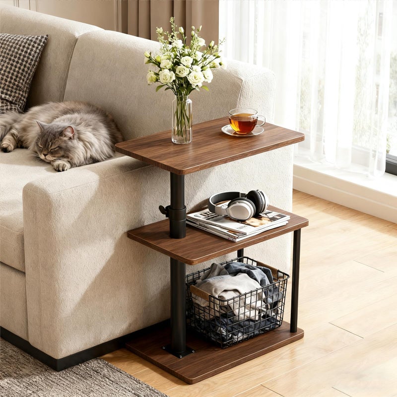 Faesun Swivel Side Table for Couch Arm, Height Adjustable C Shaped End Table for Recliner or Bed, Tv Trays with Storage Shelf for Small Spaces- Small Nightstand for Living Room, Bedroom - Image 3