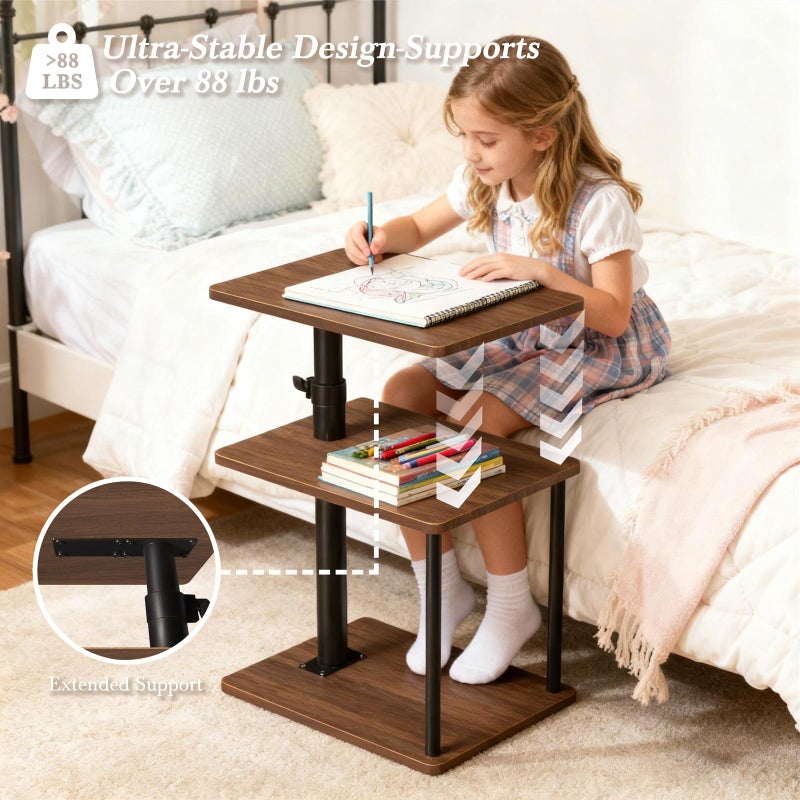 Faesun Swivel Side Table for Couch Arm, Height Adjustable C Shaped End Table for Recliner or Bed, Tv Trays with Storage Shelf for Small Spaces- Small Nightstand for Living Room, Bedroom - Image 5