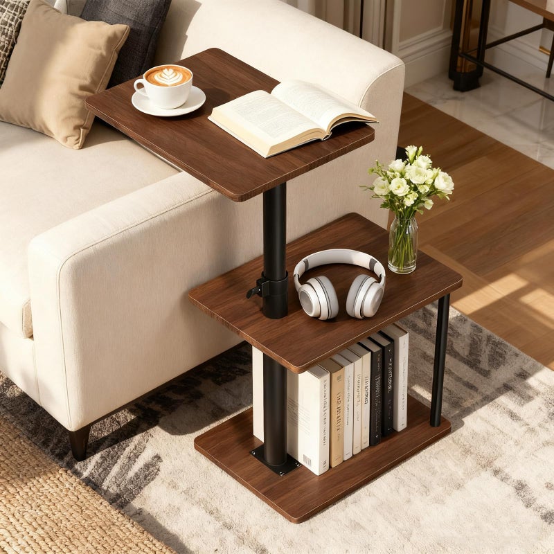 Faesun Swivel Side Table for Couch Arm, Height Adjustable C Shaped End Table for Recliner or Bed, Tv Trays with Storage Shelf for Small Spaces- Small Nightstand for Living Room, Bedroom - Image 1